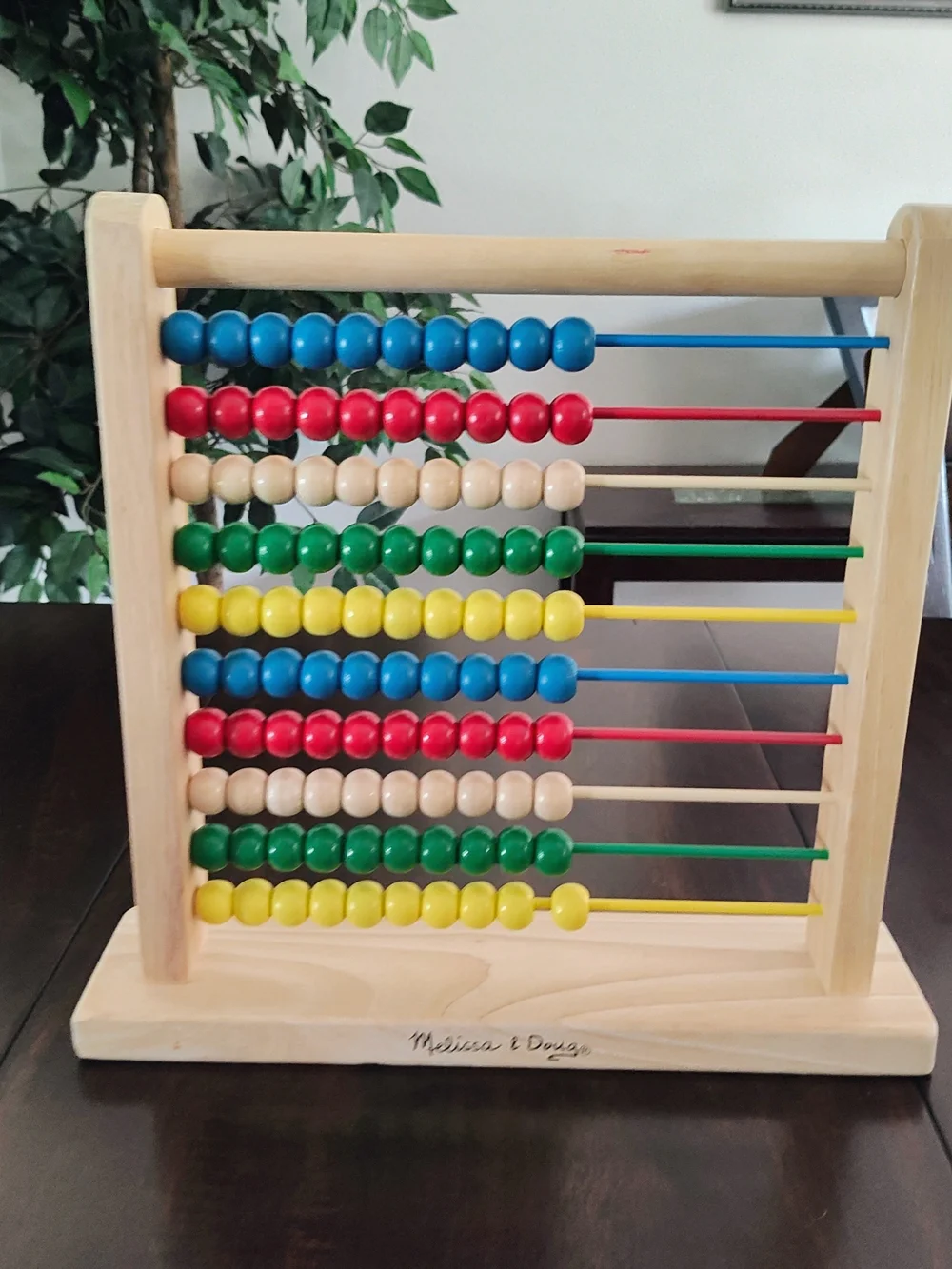 Melissa & Doug Wooden Abacus with Blue, Red, Natural, Green, Yellow Beads